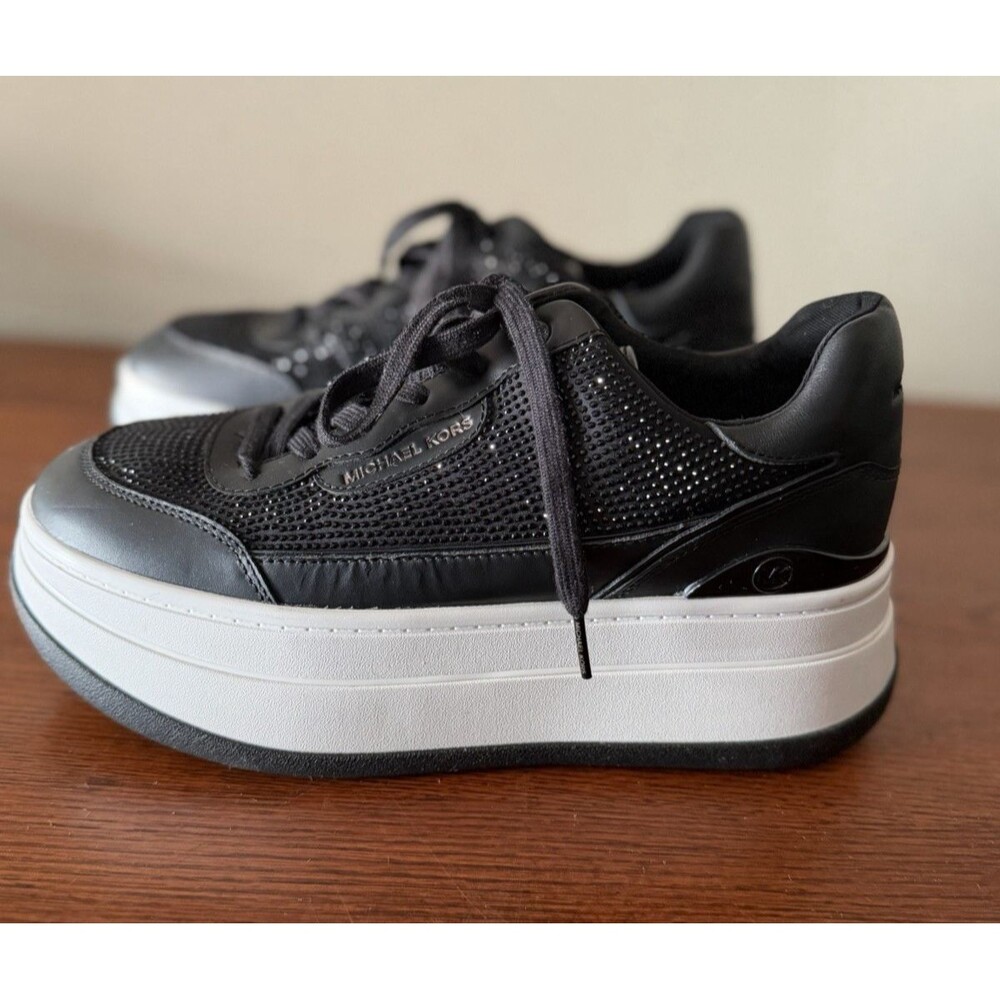 Michael Kors Hayes Platform Sneakers Women's 9.5M Black Embellished Shoes MINT